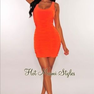 Tangerine Ruched Dress Low Open Back Dress